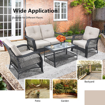 Costway 4pc Patio Wicker Furniture Set Loveseat Sofa Coffee Table Beige 64579183 New