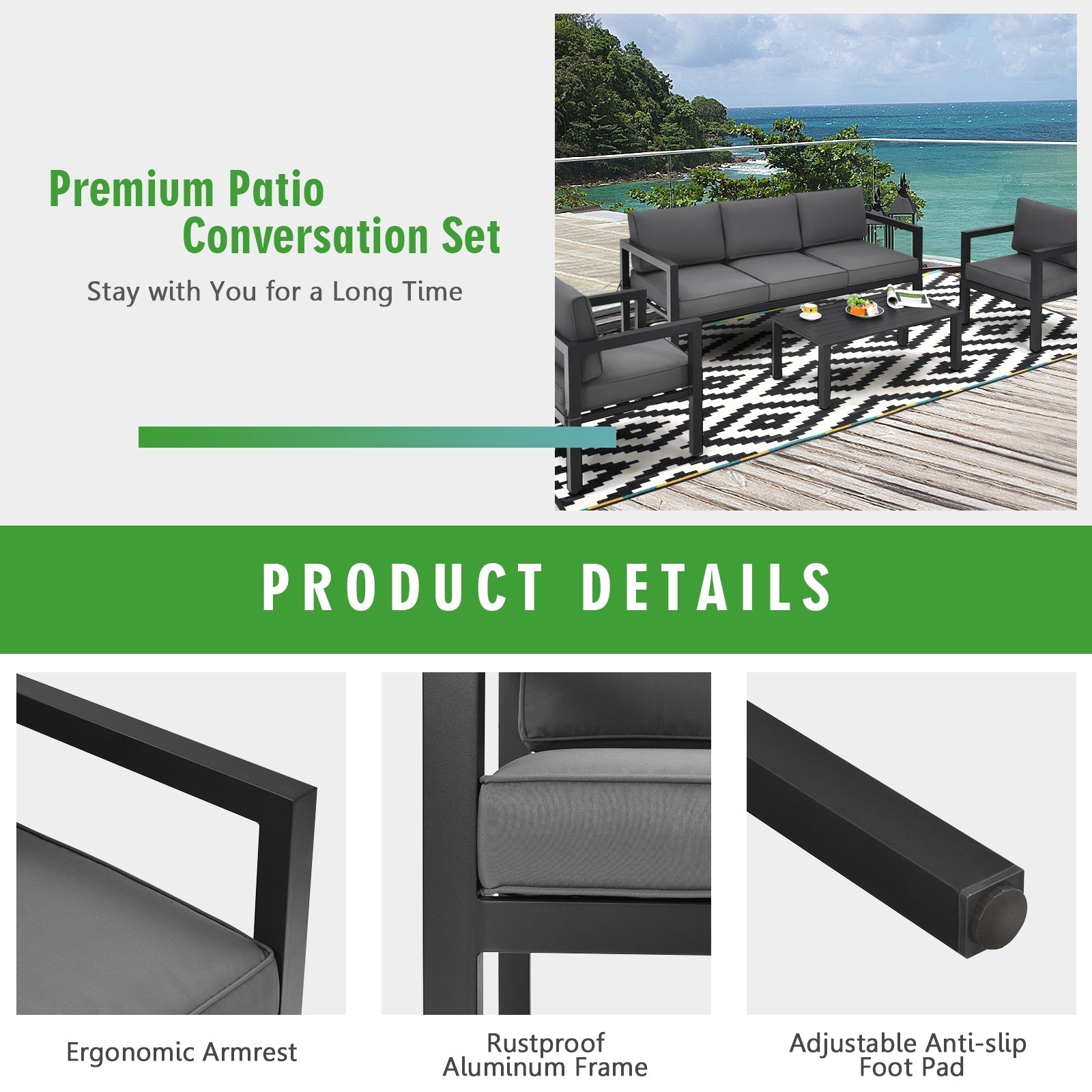 Costway 4-Piece Outdoor Patio Furniture Set Gray 78053694 New