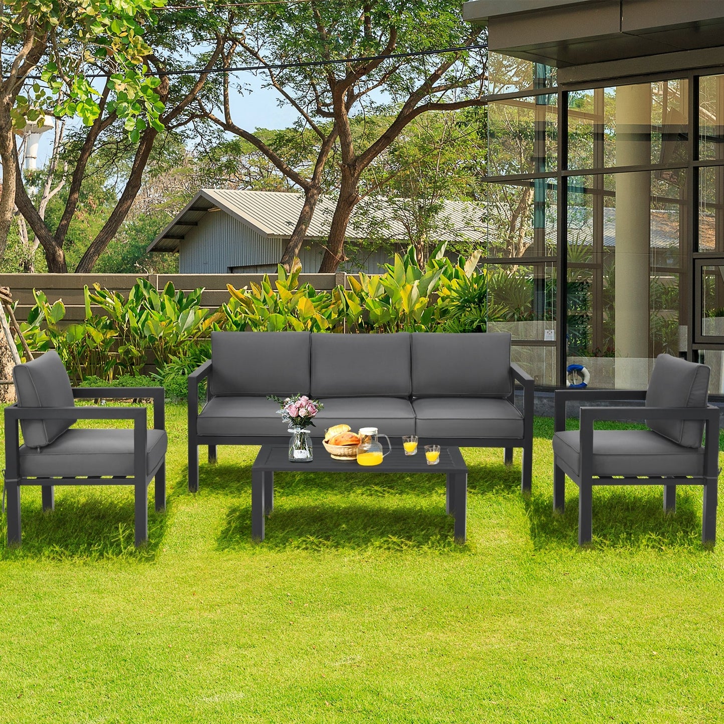 Costway 4-Piece Outdoor Patio Furniture Set Gray 78053694 New