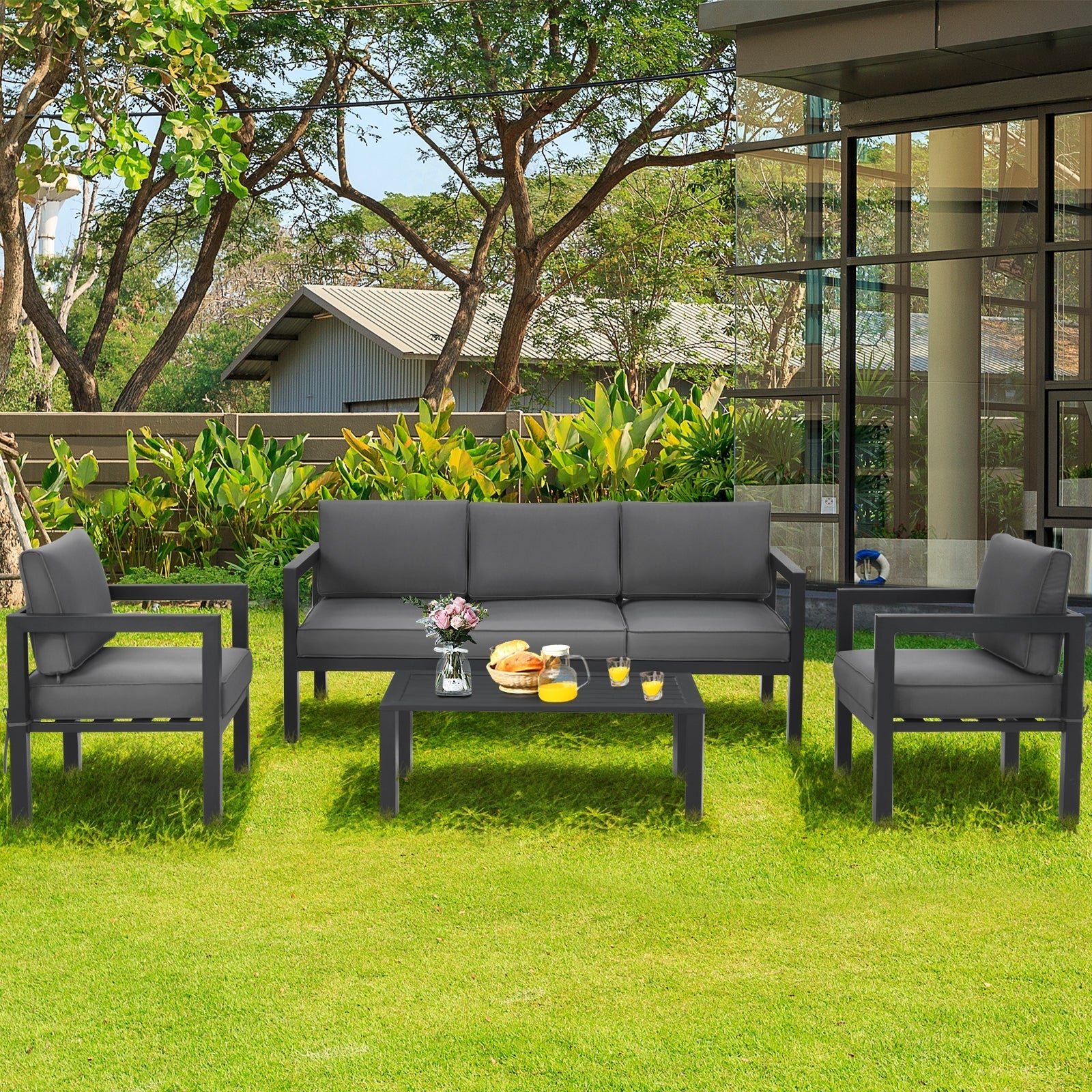 Costway 4-Piece Outdoor Patio Furniture Set Gray 78053694 New