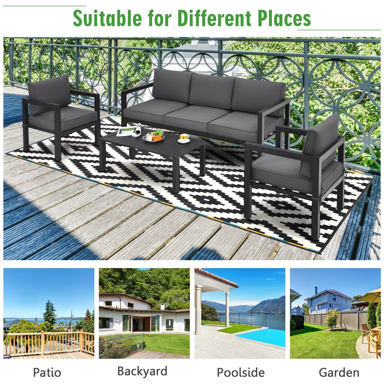 Costway 4-Piece Outdoor Patio Furniture Set Gray 78053694 New