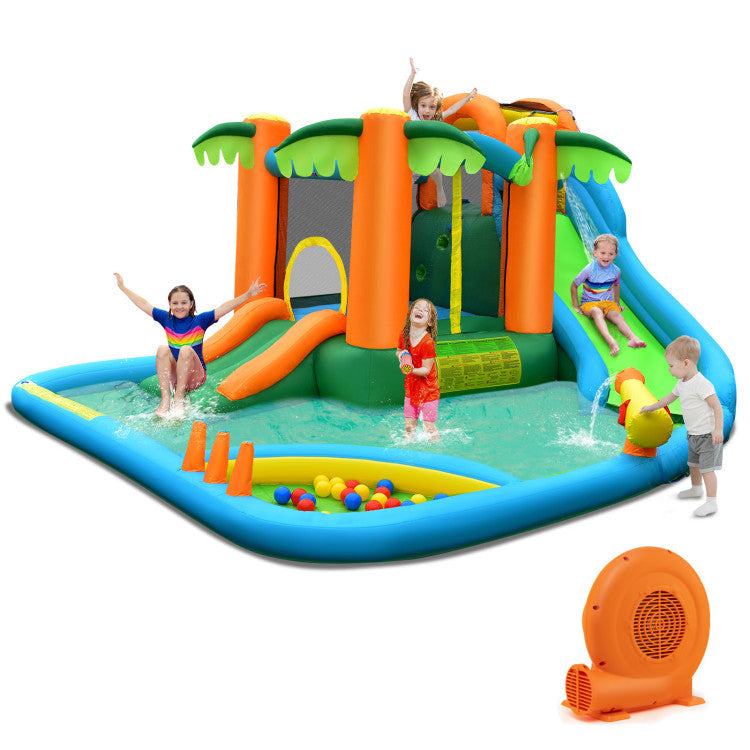 Costway 7-in-1 Inflatable Water Slide Park w/ Trampoline Climbing 680W Blower 73124568 New