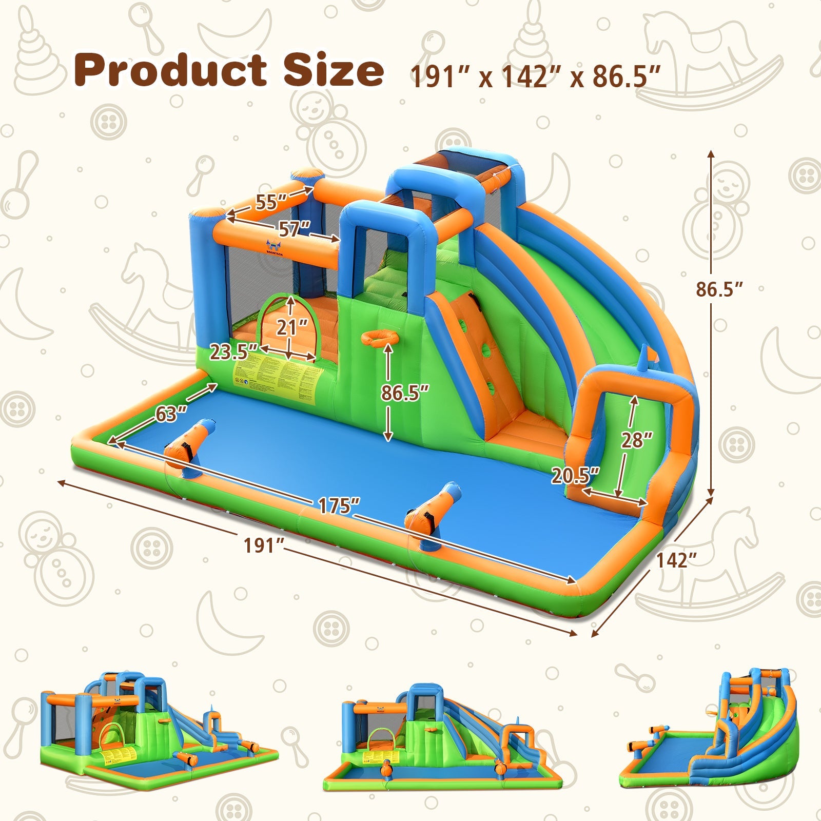 Costway 7-in-1 Inflatable Giant Water Park Bouncer Dual Climbing Walls 735W Blower 34625810 New