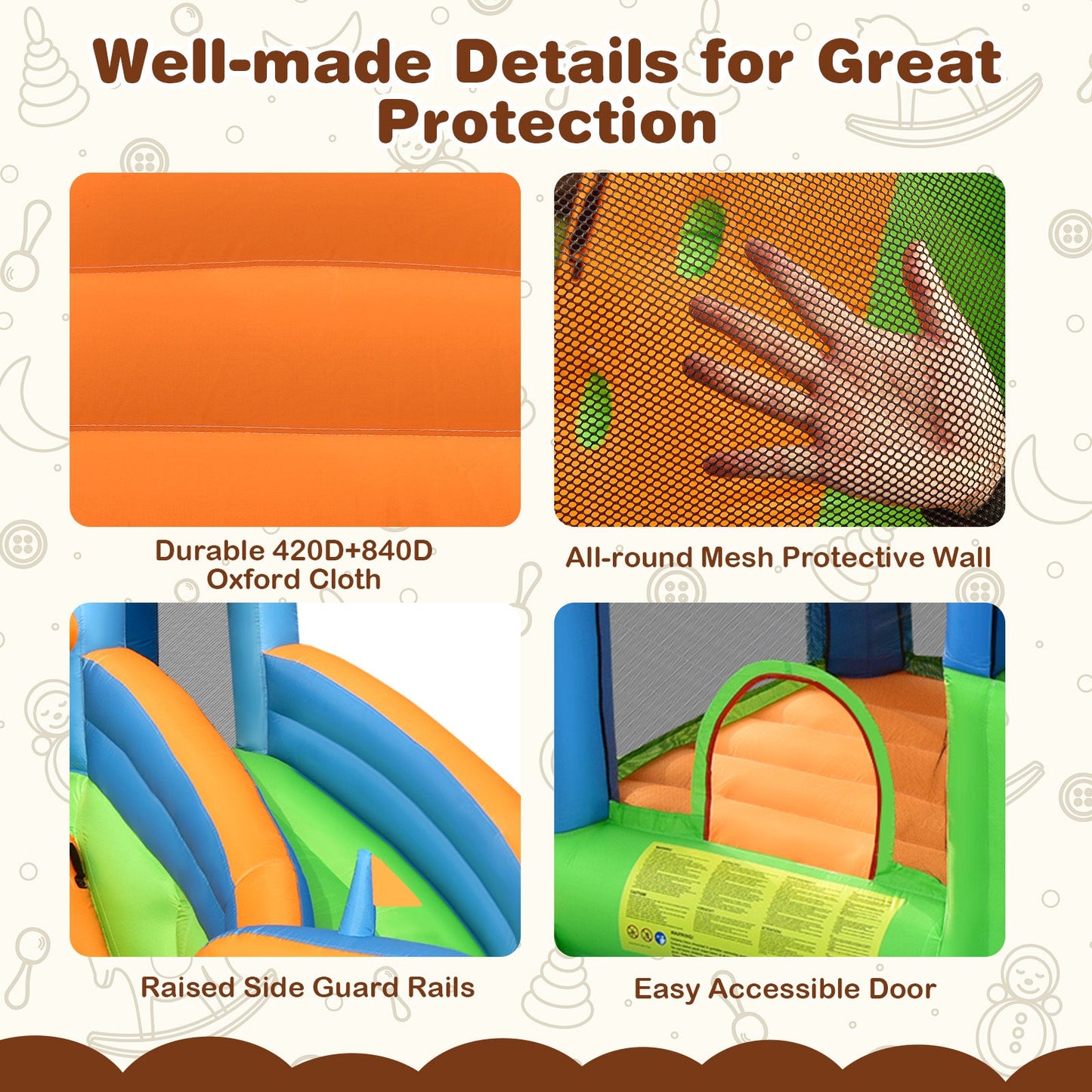 Costway 7-in-1 Inflatable Giant Water Park Bouncer Dual Climbing Walls 735W Blower 34625810 New