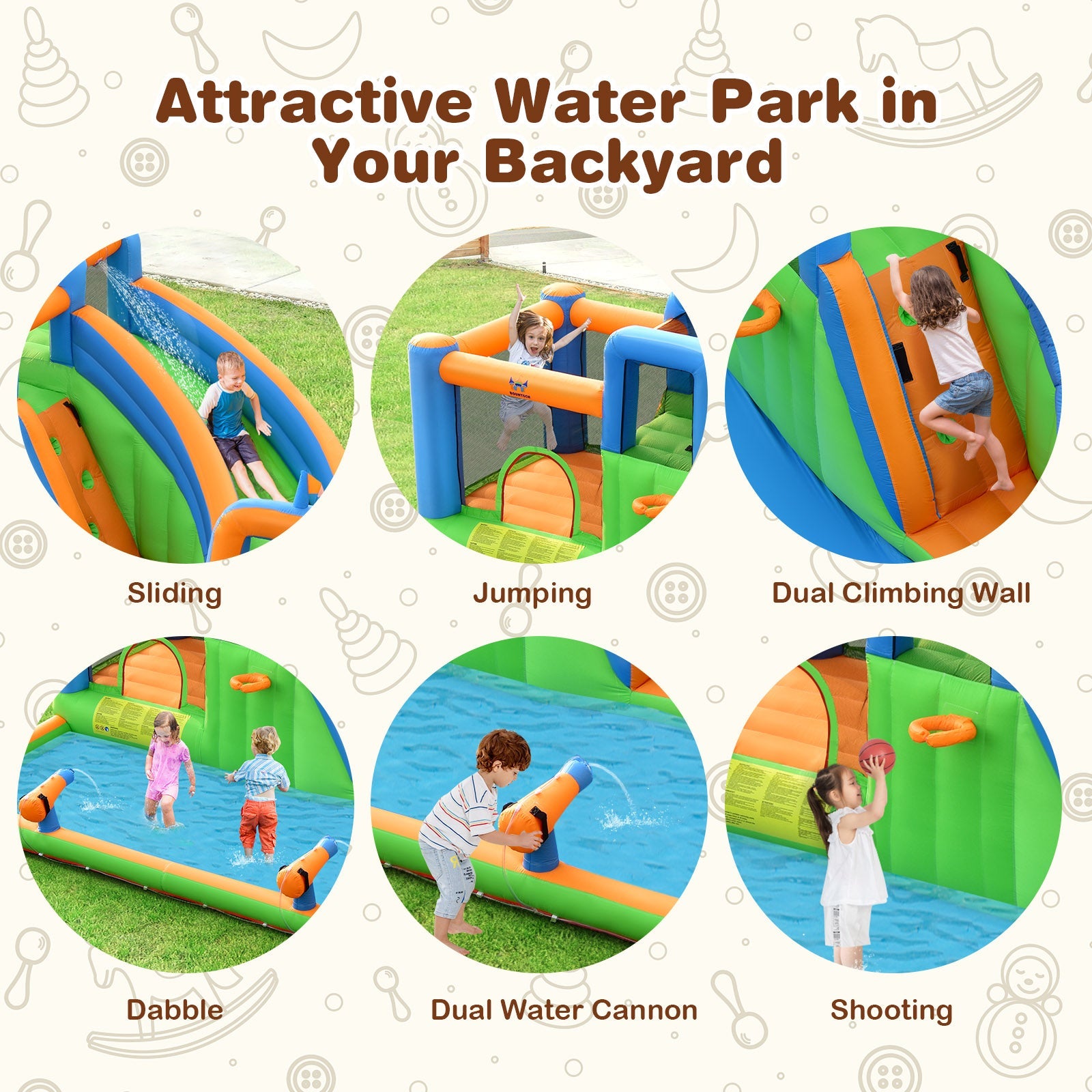 Costway 7-in-1 Inflatable Giant Water Park Bouncer Dual Climbing Walls 735W Blower 34625810 New