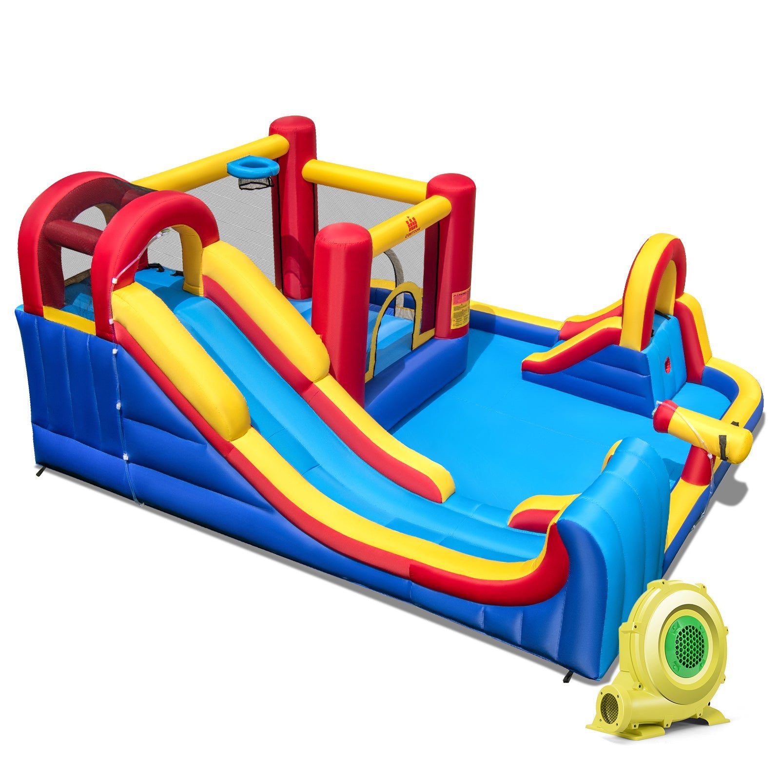 Costway 7-in-1 Outdoor Inflatable Bounce House Water Slide Splash Pool w/ 950W Blower 46318725 New