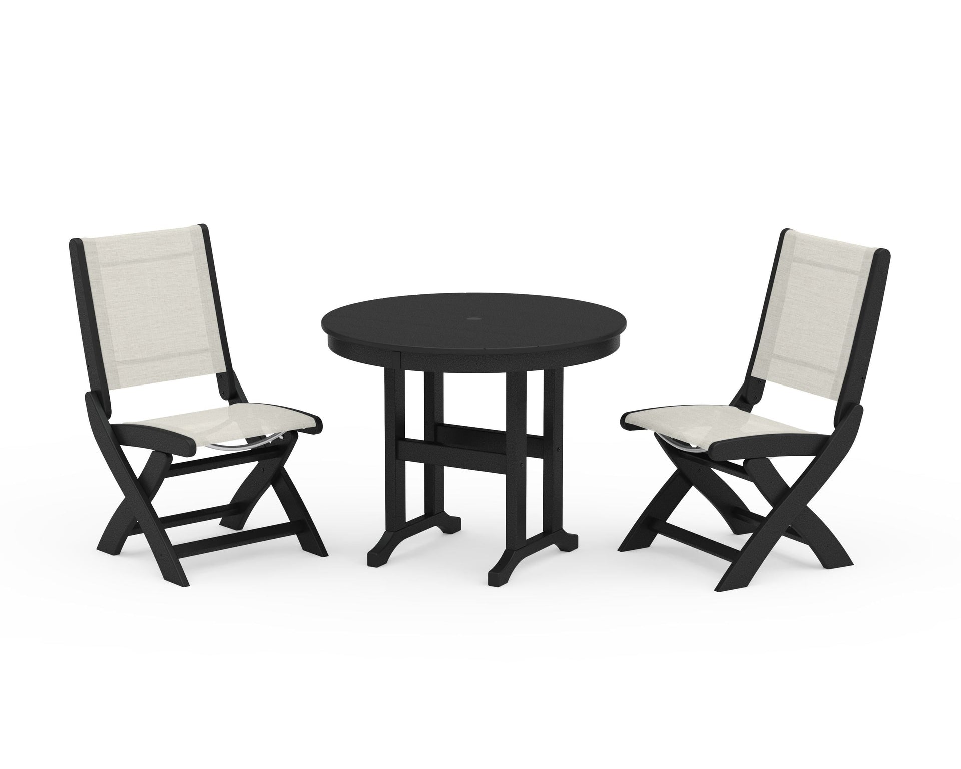 Coastal Folding Side Chair 3-Piece Round Dining Set