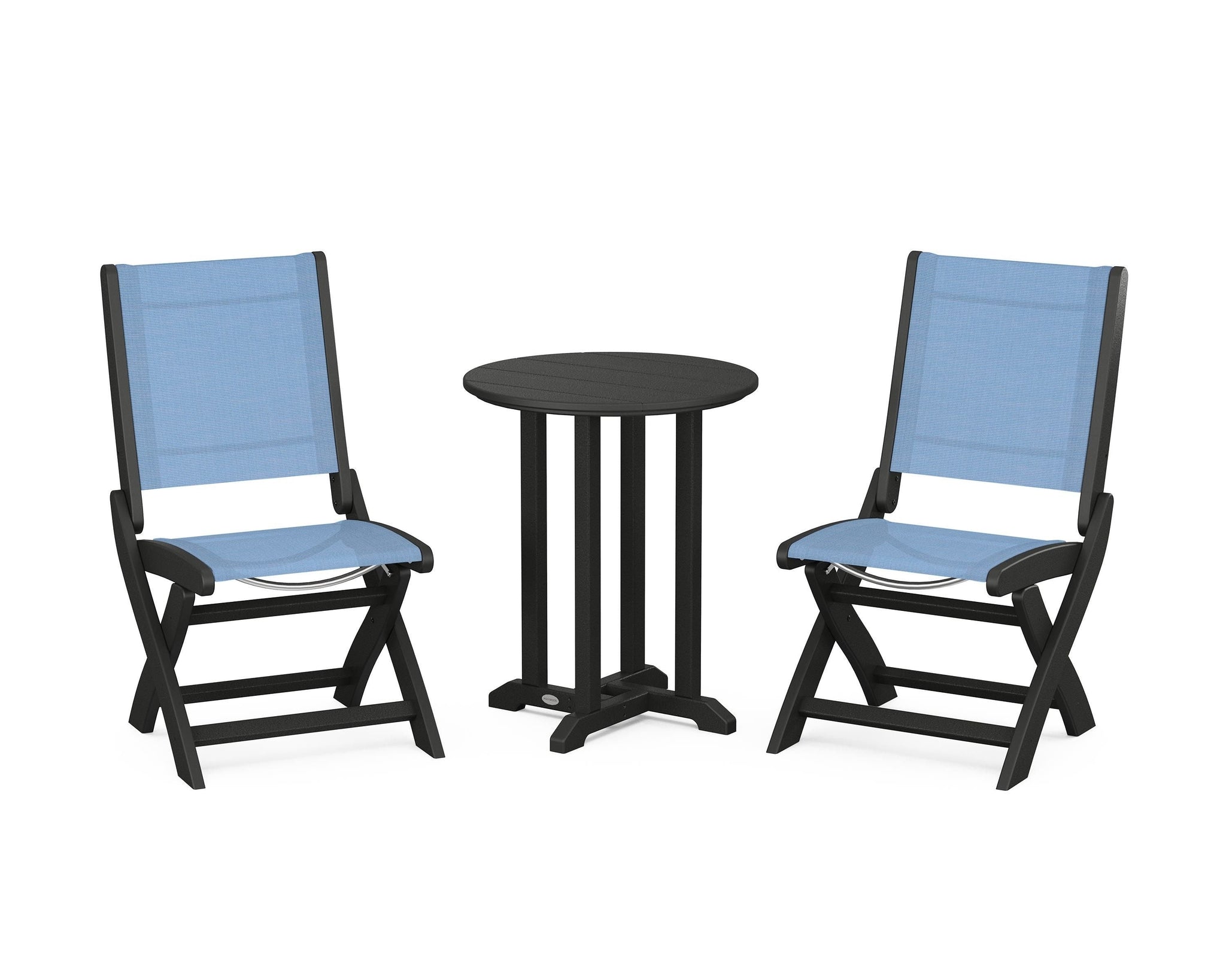 Coastal Folding Side Chair 3-Piece Round Bistro Dining Set