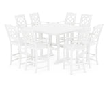 Chinoiserie 9-Piece Square Farmhouse Bar Set with Trestle Legs