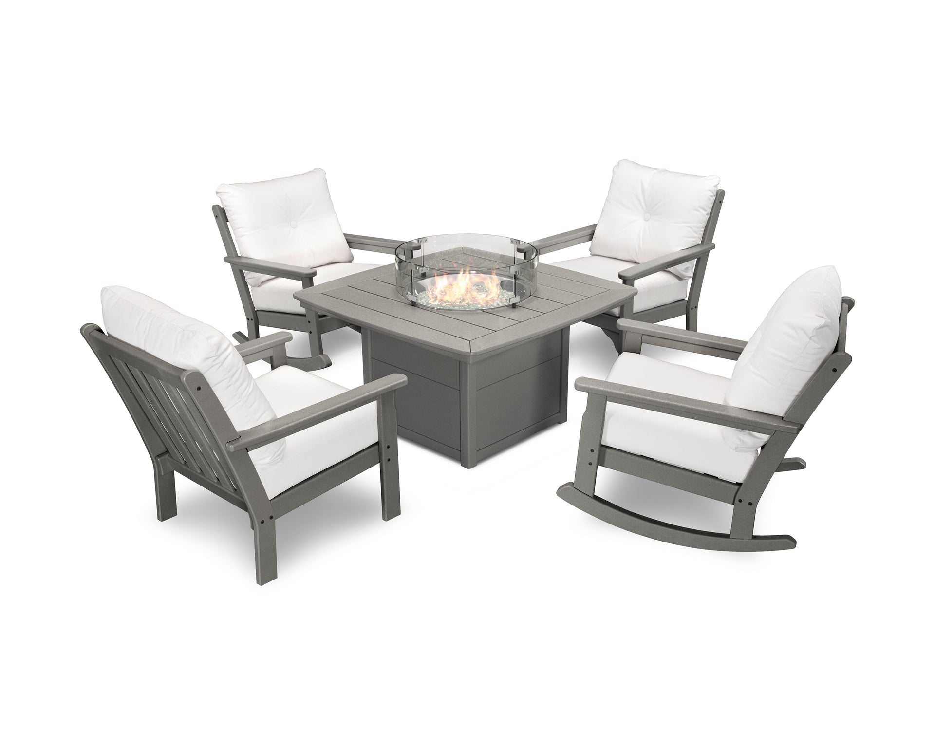 Vineyard 5-Piece Deep Seating Rocking Chair Conversation Set with Fire Pit Table