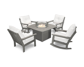 Vineyard 5-Piece Deep Seating Rocking Chair Conversation Set with Fire Pit Table
