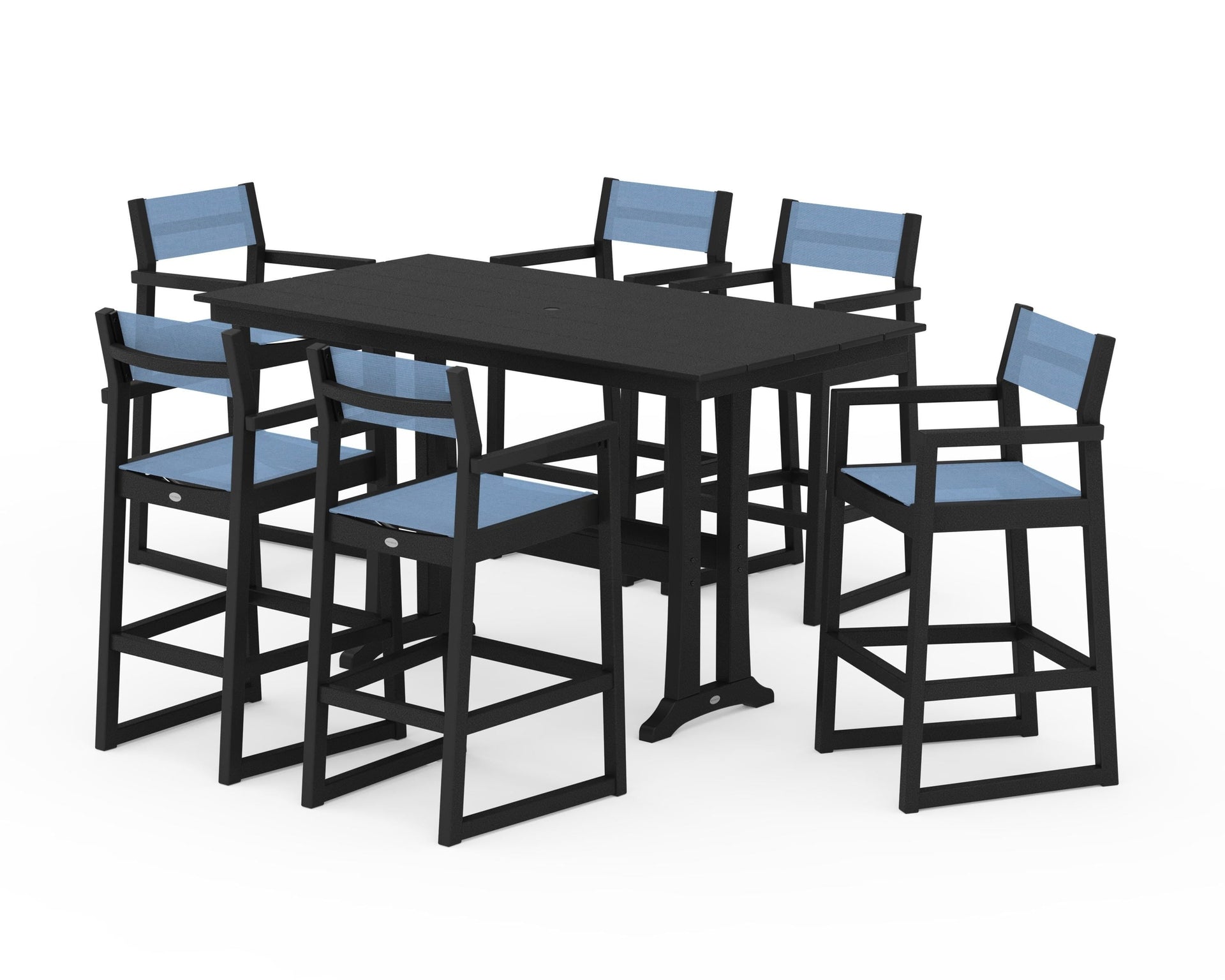 EDGE Sling Arm Chair 7-Piece Farmhouse Bar Set with Trestle Legs