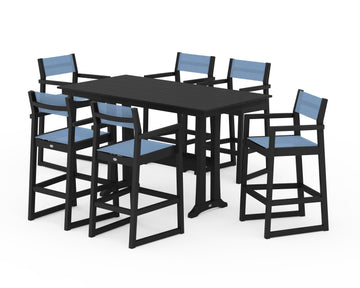 EDGE Sling Arm Chair 7-Piece Farmhouse Bar Set with Trestle Legs