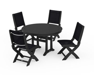 Coastal Folding Side Chair 5-Piece Round Dining Set With Trestle Legs