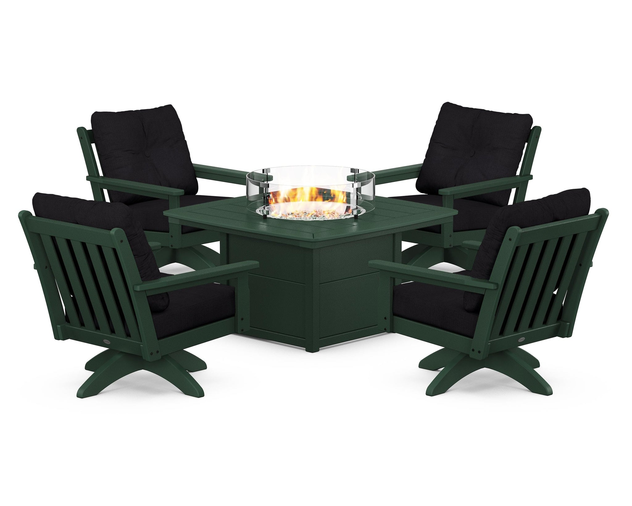 Vineyard 5-Piece Deep Seating Swivel Conversation Set with Fire Pit Table