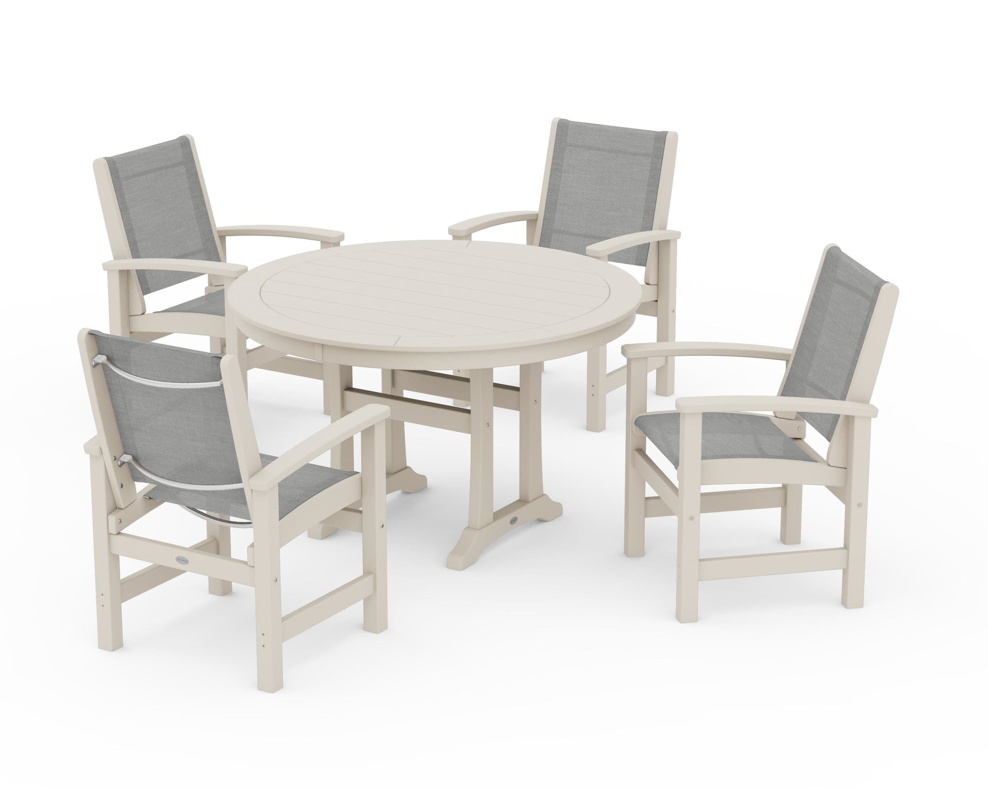 Coastal 5-Piece Round Dining Set with Trestle Legs