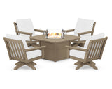 Vineyard 5-Piece Deep Seating Swivel Conversation Set with Fire Pit Table