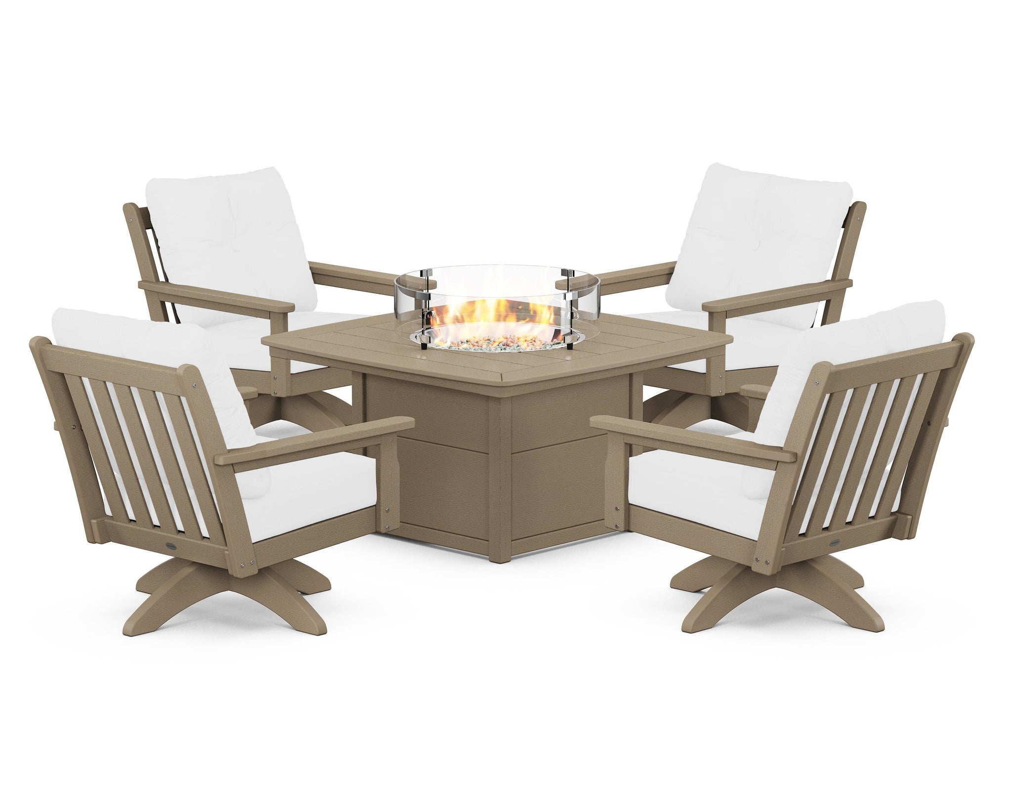 Vineyard 5-Piece Deep Seating Swivel Conversation Set with Fire Pit Table