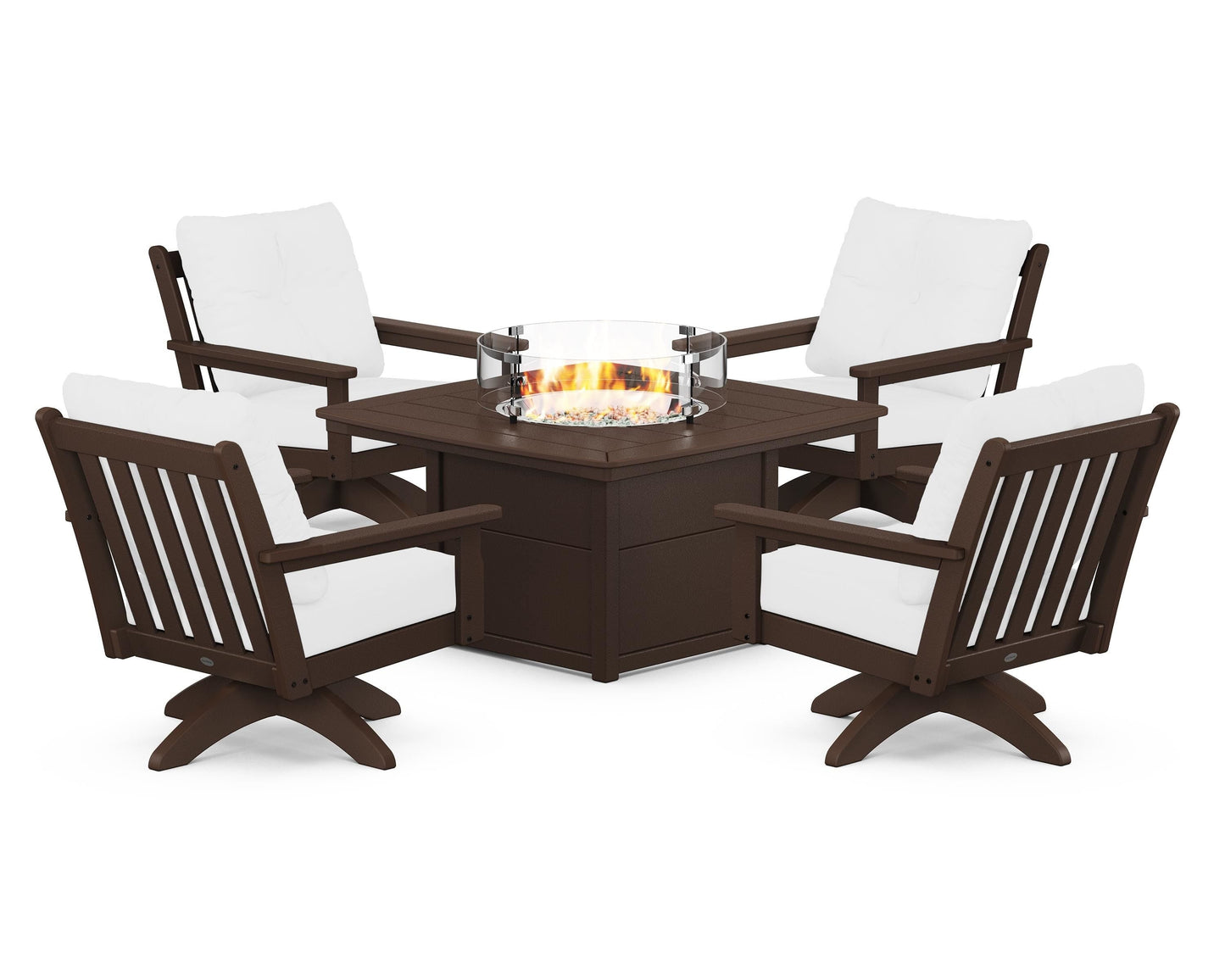 Vineyard 5-Piece Deep Seating Swivel Conversation Set with Fire Pit Table