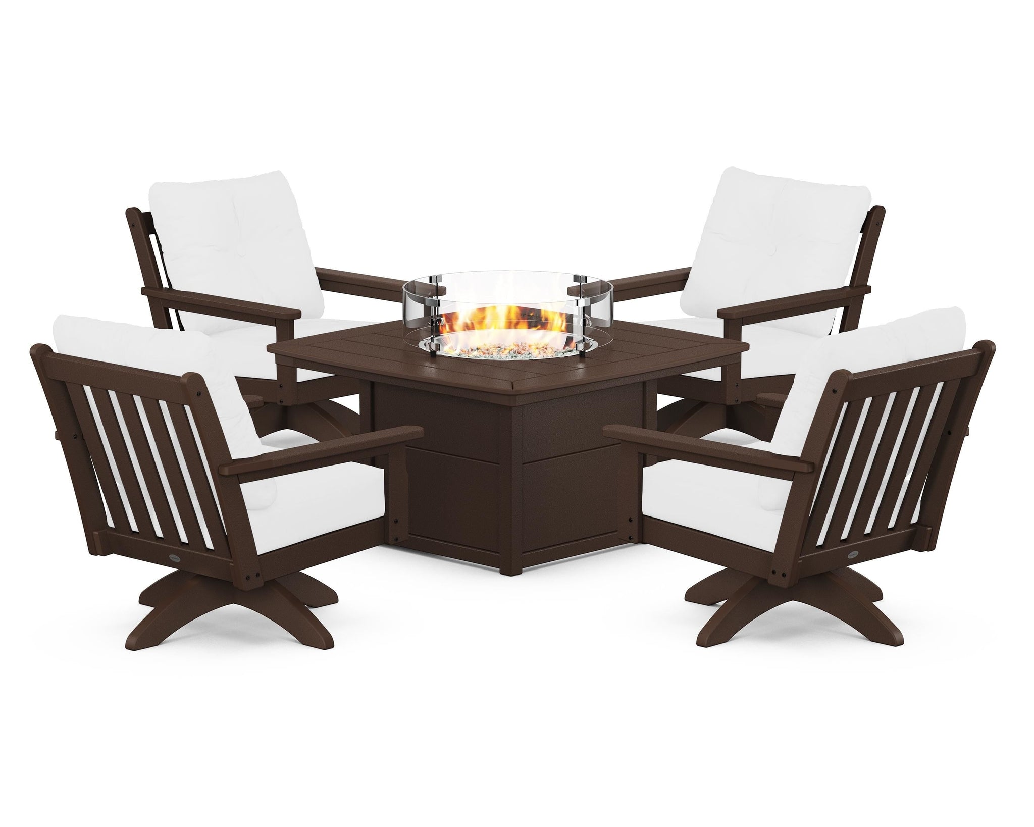Vineyard 5-Piece Deep Seating Swivel Conversation Set with Fire Pit Table