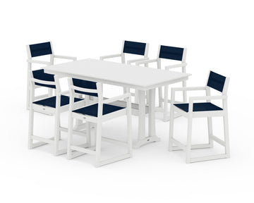 EDGE Sling Arm Chair 7-Piece Farmhouse Counter Set with Trestle Legs
