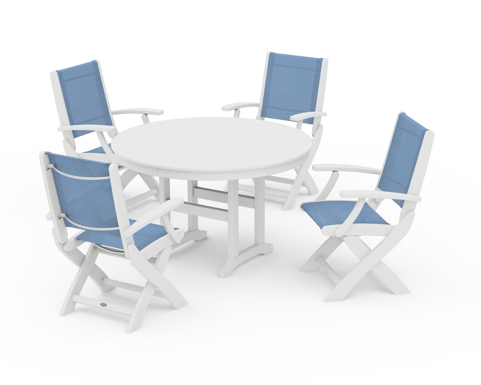Coastal Folding Chair 5-Piece Round Dining Set