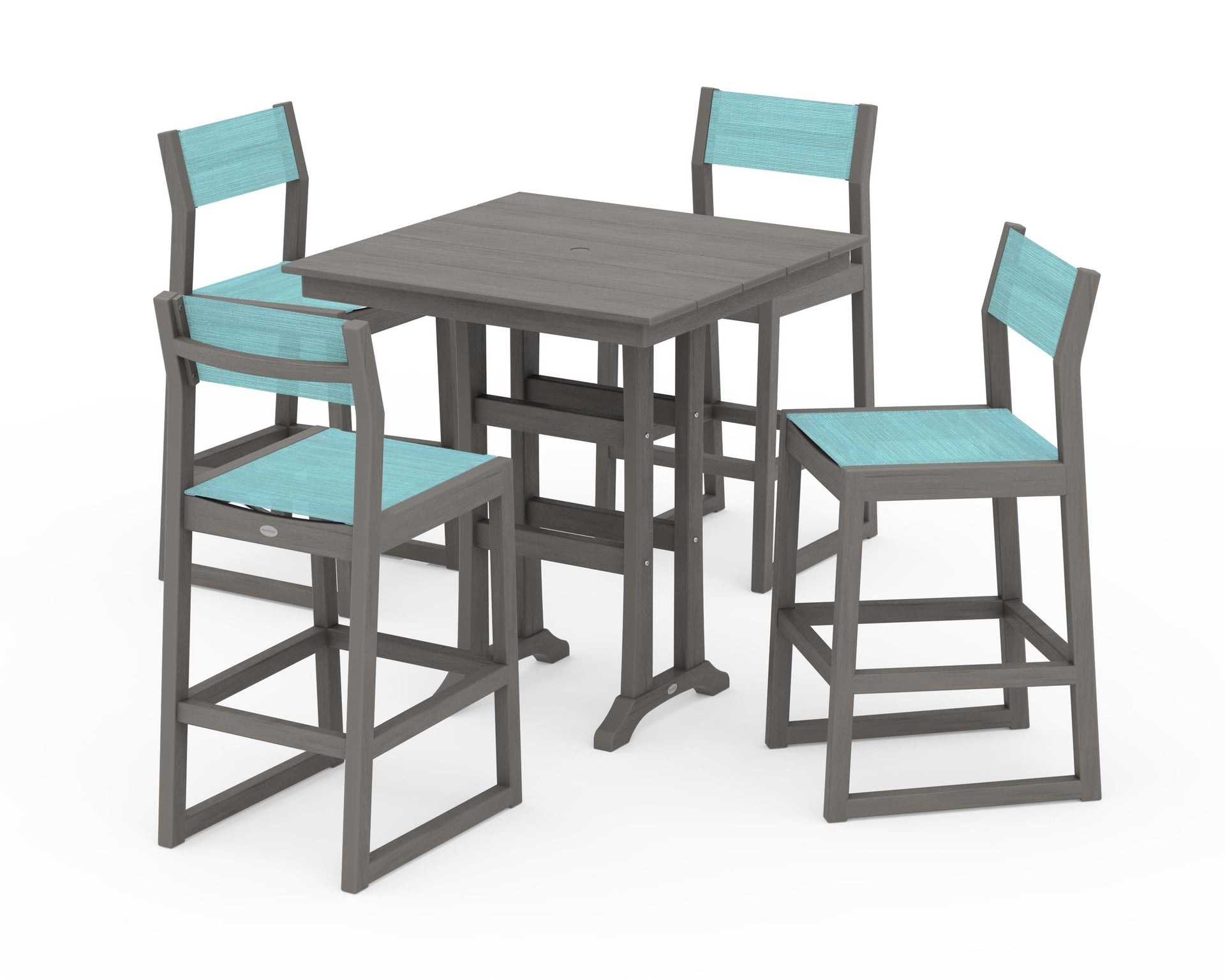 EDGE Sling Arm Chair 5-Piece Farmhouse Bar Set with Trestle Legs