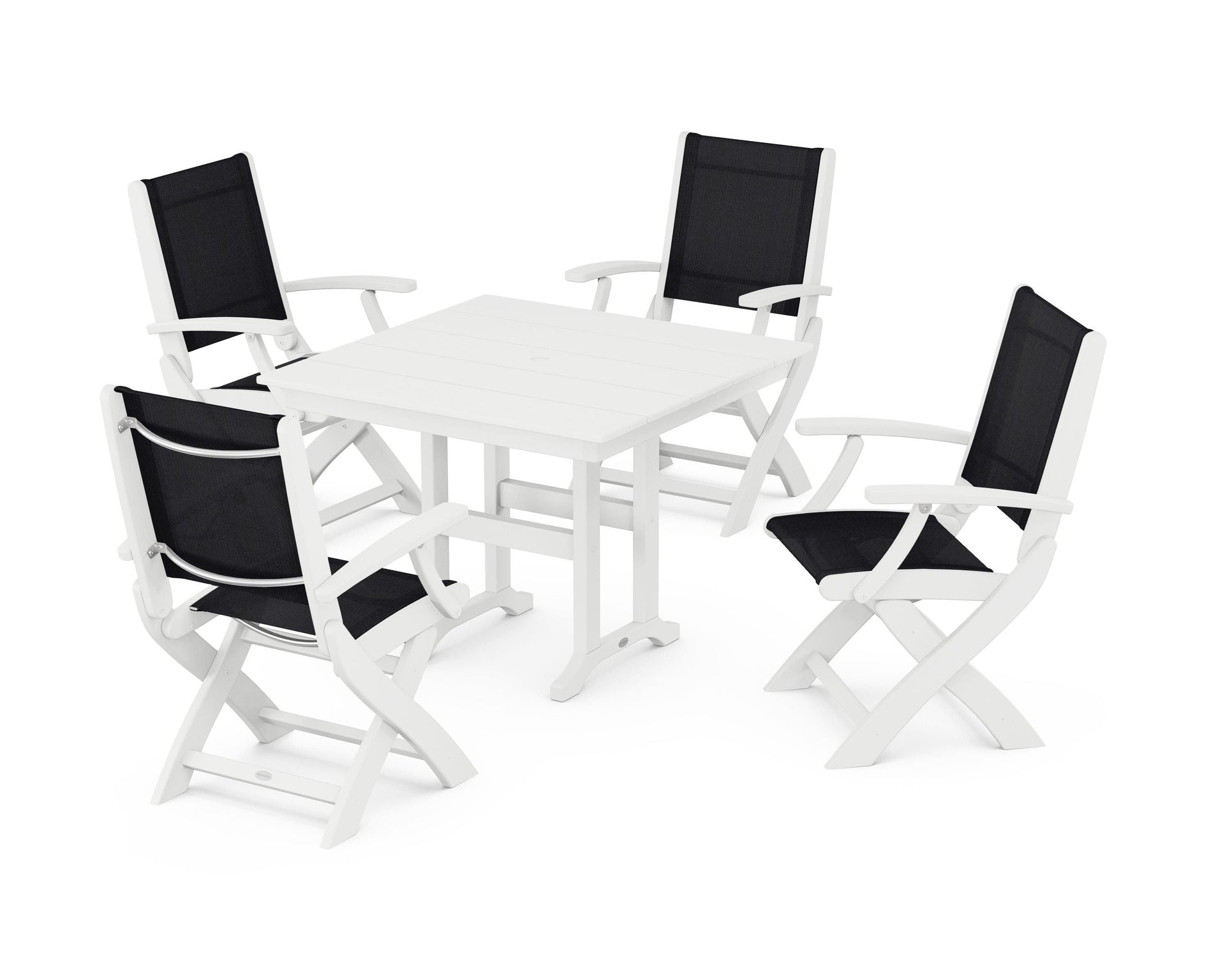 Coastal Folding Chair 5-Piece Farmhouse Dining Set