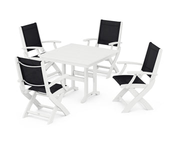 Coastal Folding Chair 5-Piece Farmhouse Dining Set