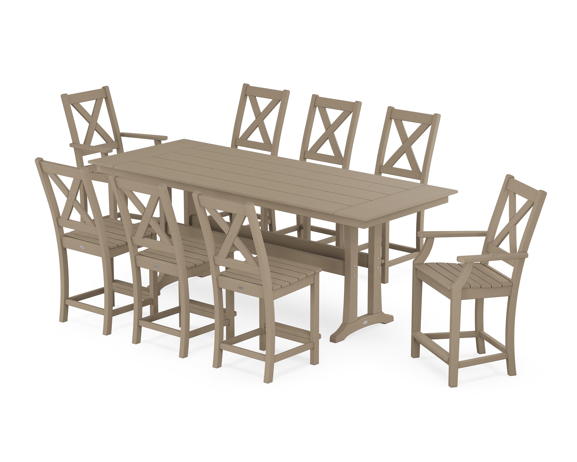 Braxton 9-Piece Farmhouse Counter Set with Trestle Legs