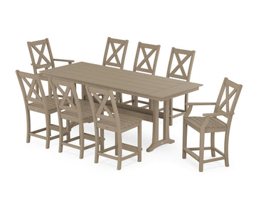 Braxton 9-Piece Farmhouse Counter Set with Trestle Legs