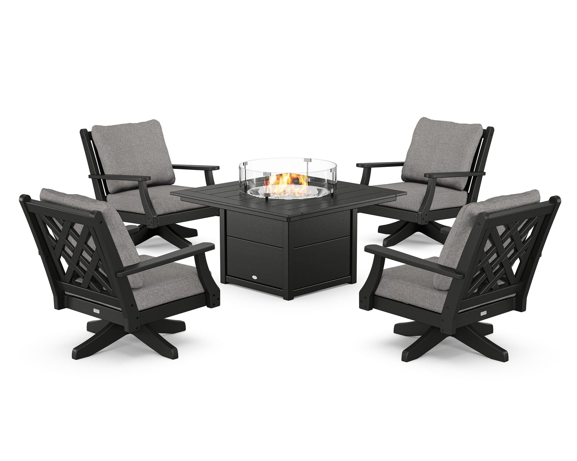 Wovendale 5-Piece Deep Seating Swivel Conversation Set with Fire Pit Table