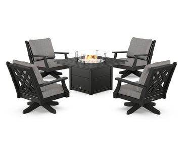 Wovendale 5-Piece Deep Seating Swivel Conversation Set with Fire Pit Table