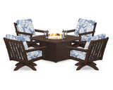 Vineyard 5-Piece Deep Seating Swivel Conversation Set with Fire Pit Table