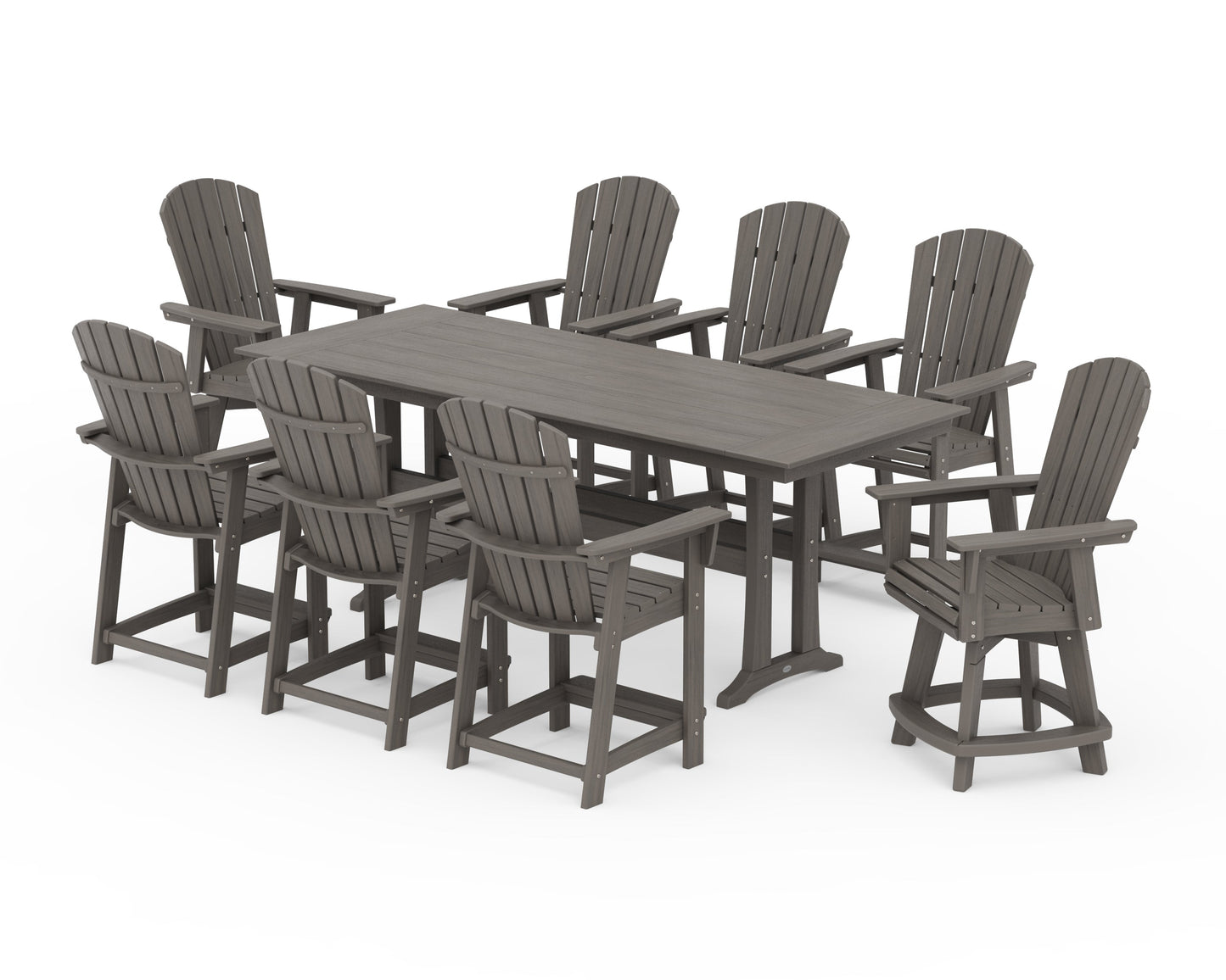 Nautical Curveback Adirondack Swivel Chair 9-Piece Farmhouse Counter Set with Trestle Legs