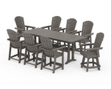 Nautical Curveback Adirondack Swivel Chair 9-Piece Farmhouse Counter Set with Trestle Legs