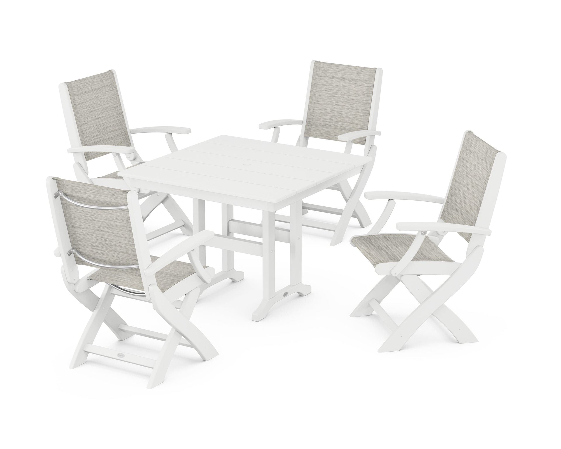 Coastal Folding Chair 5-Piece Farmhouse Dining Set