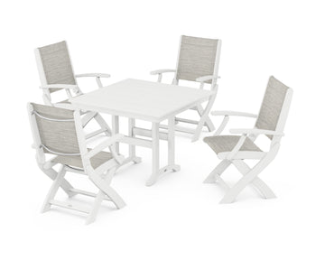 Coastal Folding Chair 5-Piece Farmhouse Dining Set