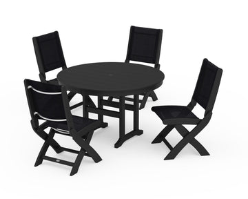 Coastal Folding Side Chair 5-Piece Round Dining Set