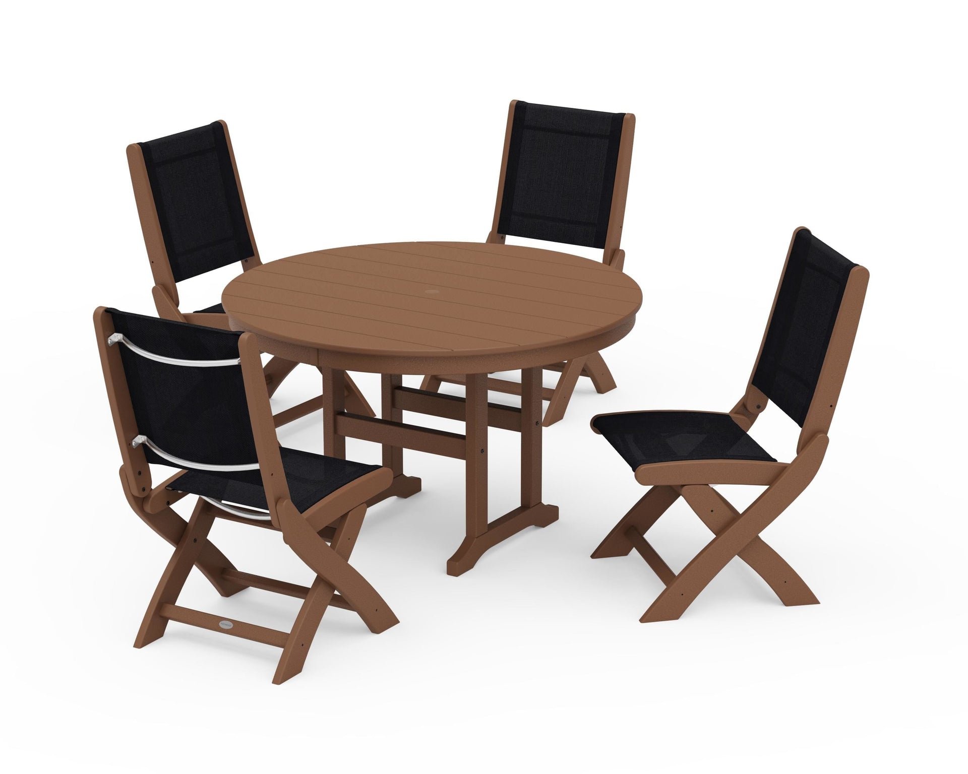 Coastal Folding Side Chair 5-Piece Round Dining Set