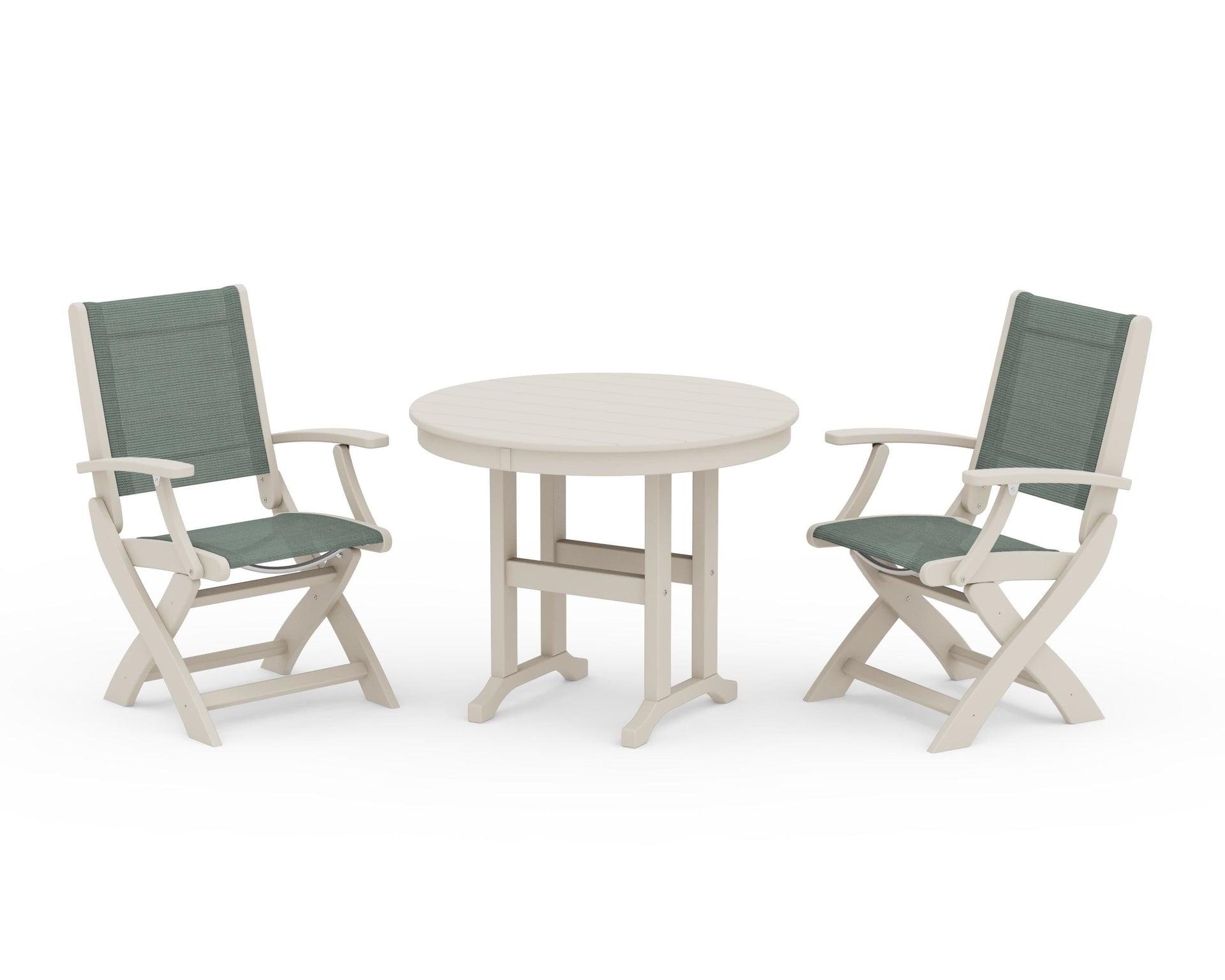 Coastal Folding Chair 3-Piece Round Dining Set