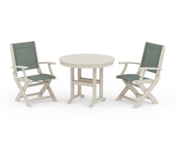 Coastal Folding Chair 3-Piece Round Dining Set