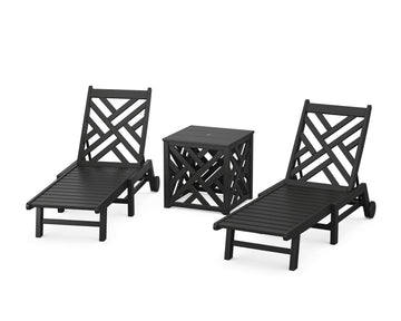 Chippendale 3-Piece Chaise Set with Wheels and Umbrella Stand Accent Table