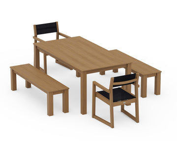 EDGE Sling Arm Chair 5-Piece Parsons Dining Set with Benches