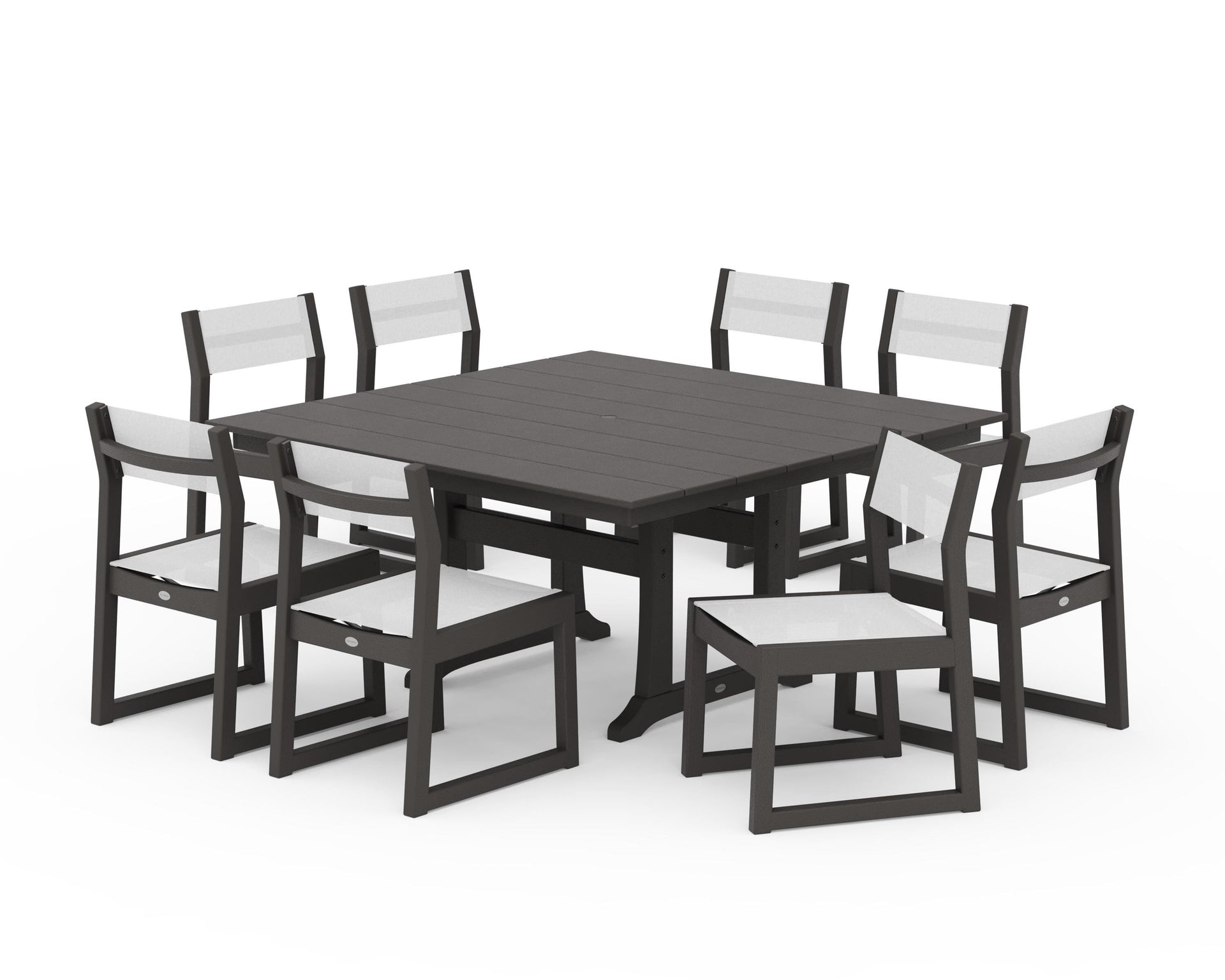 EDGE Sling Side Chair 9-Piece Farmhouse Trestle Dining Set