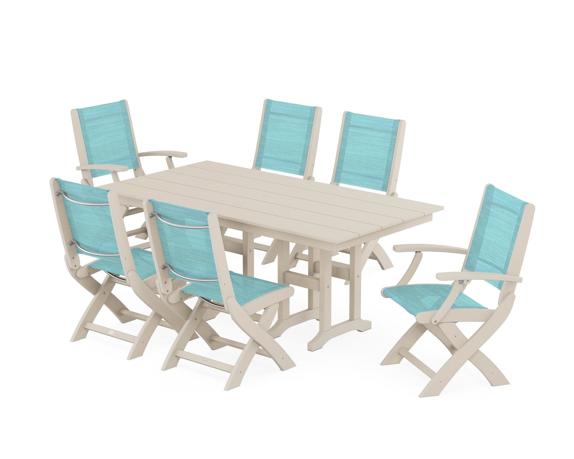 Coastal Folding Chair 7-Piece Farmhouse Dining Set