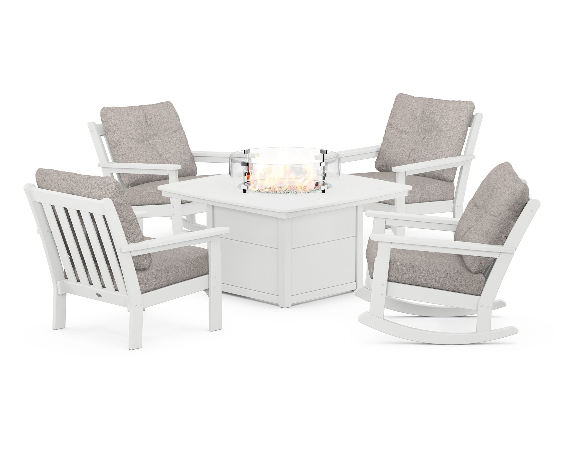 Vineyard 5-Piece Deep Seating Rocking Chair Conversation Set with Fire Pit Table