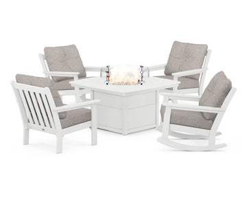 Vineyard 5-Piece Deep Seating Rocking Chair Conversation Set with Fire Pit Table