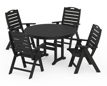 Nautical Folding Chair 5-Piece Round Farmhouse Dining Set