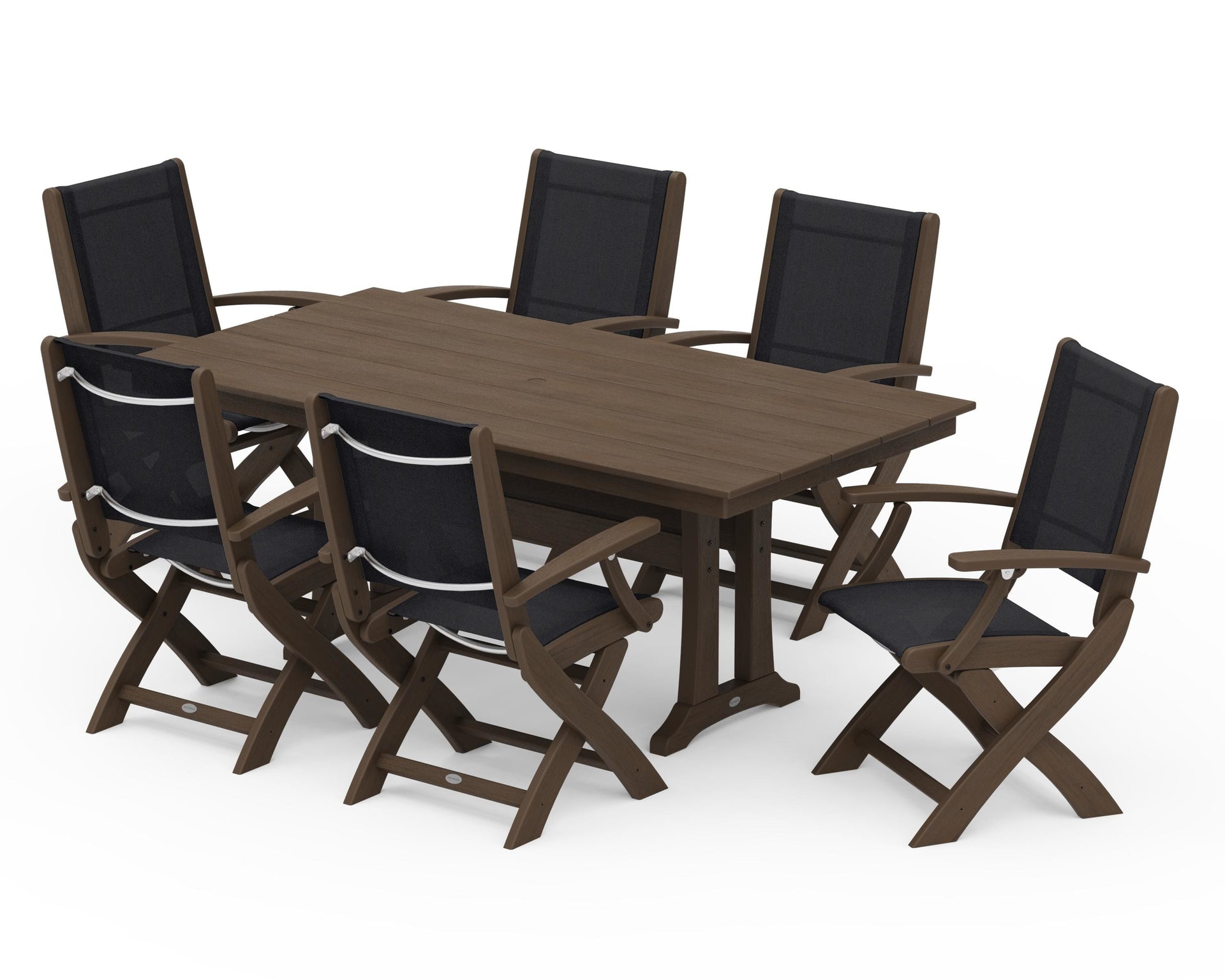 Coastal Folding Arm Chair 7-Piece Farmhouse Dining Set with Trestle Legs